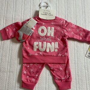 PL BABY Girl 3 Months 3 Piece OH WHAT FUN! Embroidered Long Sleeve Top Set